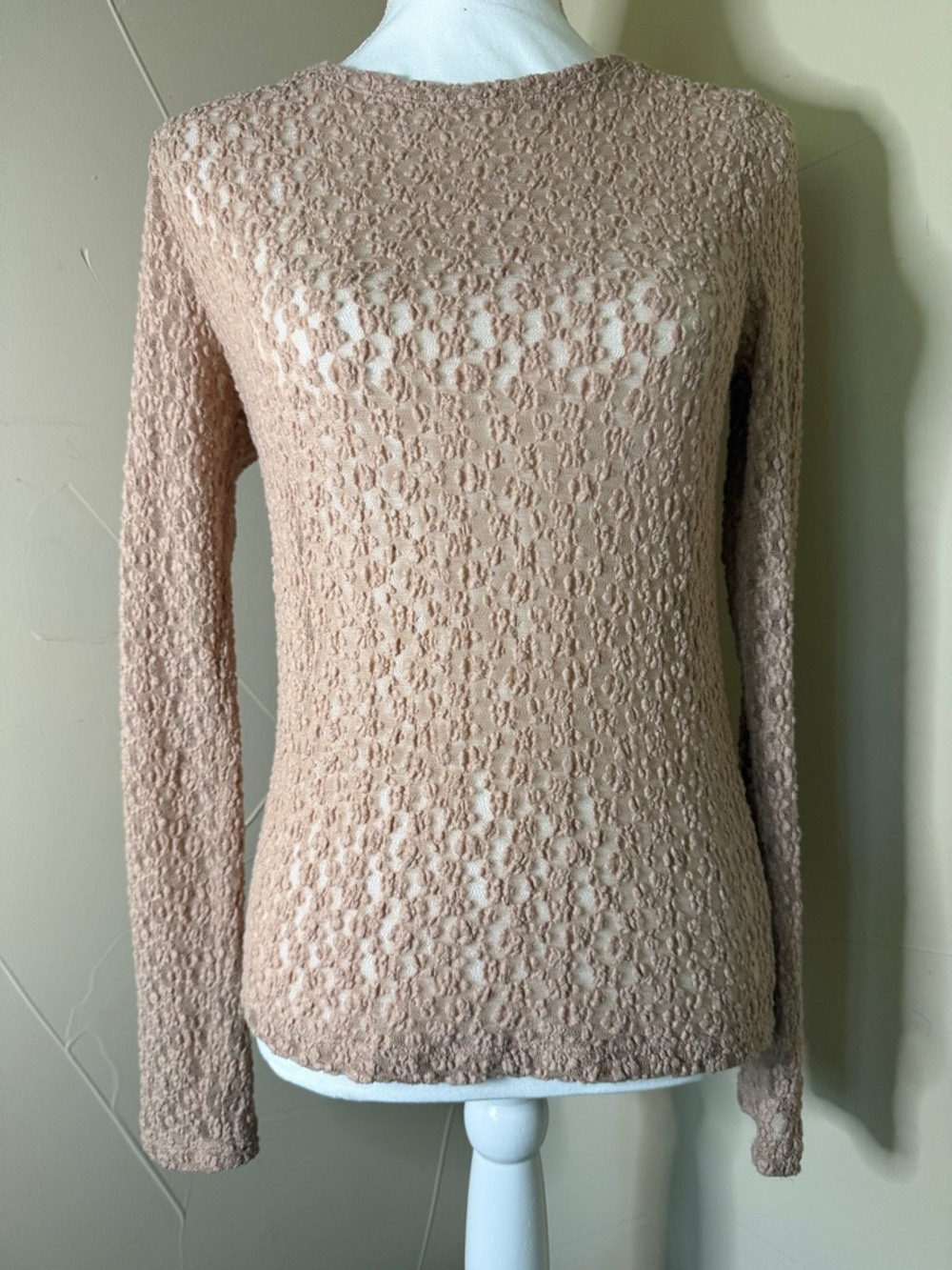 LOFT Blush/Taupe Open-Knit Crewneck Sweater